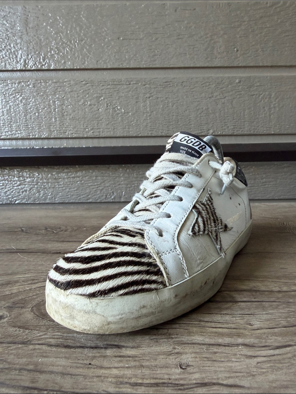 Limited Golden Goose Women White Sneakers with Brown Zebra-Print Accents size 39